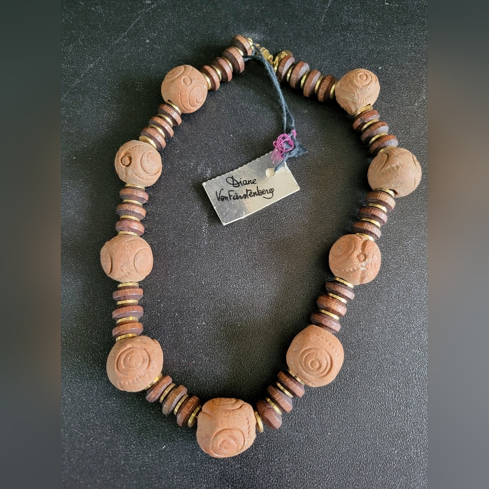 Vintage Diane Von Furstenberg Brown Beaded Necklace